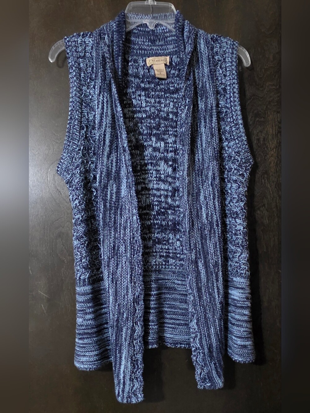 Art And Soul Blue Variegated Sleeveless Open-Front Knit Vest Cardigan Sz M
